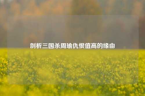 剖析三国杀周瑜仇恨值高的缘由