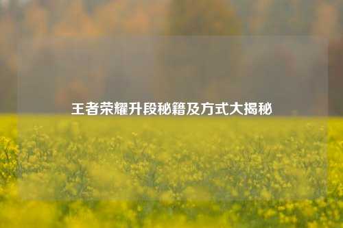王者荣耀升段秘籍及方式大揭秘