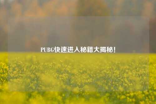 PUBG快速进入秘籍大揭秘！