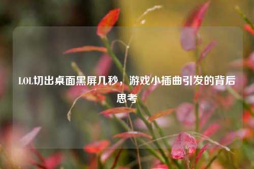 LOL切出桌面黑屏几秒,游戏小插曲引发的背后思考